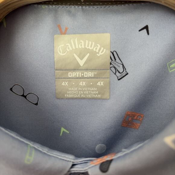 Callaway Golf Polo Shirt Mens Size 4X Blue All Over Print Opti-Dri Short Sleeve - Picture 4 of 5